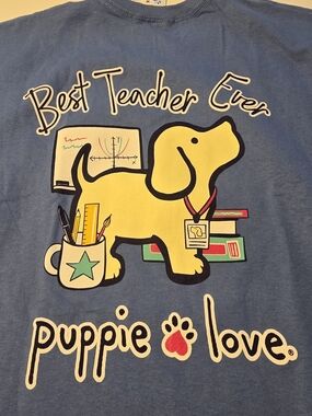 Puppie Love Best Teacher Ever T-Shirt XL Blue